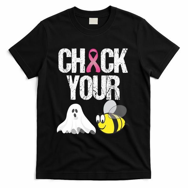 Check Your Boo Bees Funny Breast Cancer Halloween Gift T-Shirt - Black