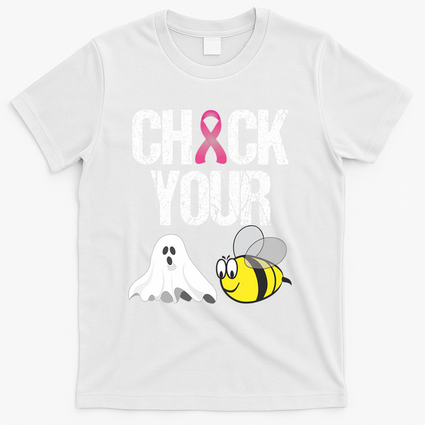 Check Your Boo Bees Funny Breast Cancer Halloween Gift T-Shirt - White