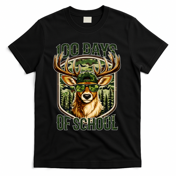 Deer 100 Days Of School Student Teacher 100th Day T-Shirt - Black