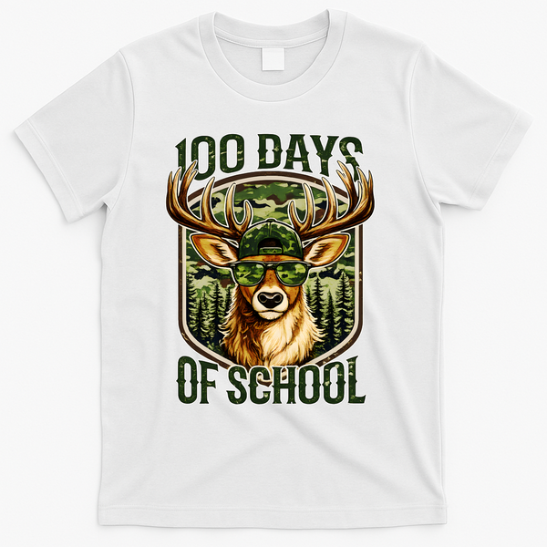Deer 100 Days Of School Student Teacher 100th Day T-Shirt - White