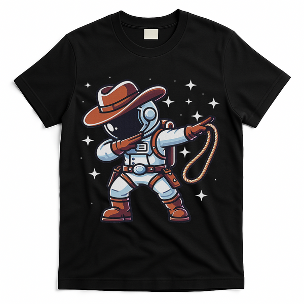 Dabbing Astronaut Cowboy Space Halloween Costume T-Shirt - Black