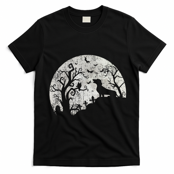 Dachshund And Moon Halloween Dachshund Lovers Pet Owner T-Shirt - Black