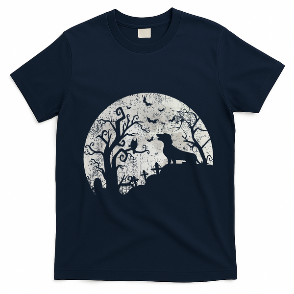 Dachshund And Moon Halloween Dachshund Lovers Pet Owner T-Shirt - Navy Blue