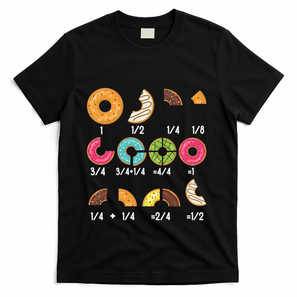 Donut Fraction Math Teachers Back To School Educational Gift T-Shirt - Black