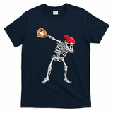 Dabbing Skeleton Baseball Halloween Player Catcher Pitcher T-Shirt - Navy