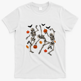 Dancing Skeleton Creepy Halloween Fall Autumn Season T-Shirt - White