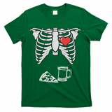 Dad Skeleton Halloween Beer Pizza Funny Pregnancy Couple T-Shirt - Green