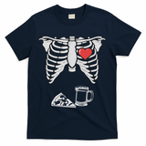 Dad Skeleton Halloween Beer Pizza Funny Pregnancy Couple T-Shirt - Navy