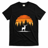 Deer Sunset Mountain Scene Vintage Outdoor Retro T-Shirt - Black
