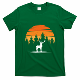 Deer Sunset Mountain Scene Vintage Outdoor Retro T-Shirt - Irish Green