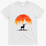 Deer Sunset Mountain Scene Vintage Outdoor Retro T-Shirt - White