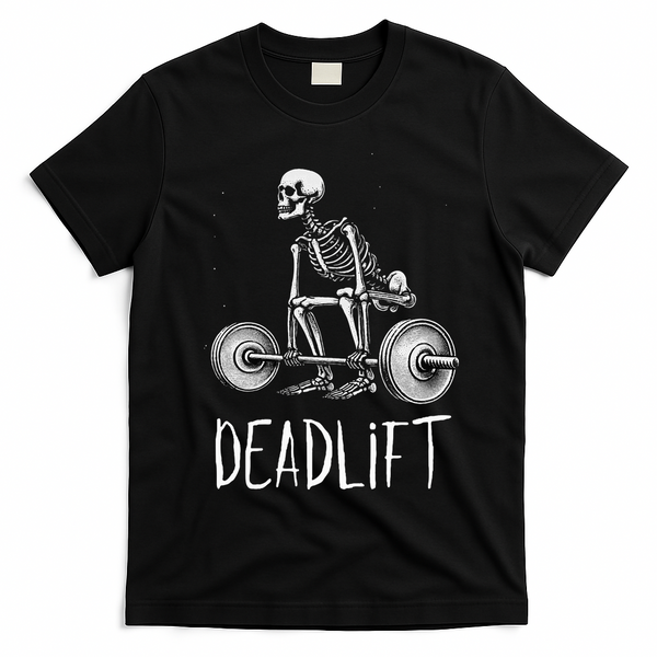 Deadlift Skeleton Workout Halloween Weight Lifting Fitness T-Shirt - Black