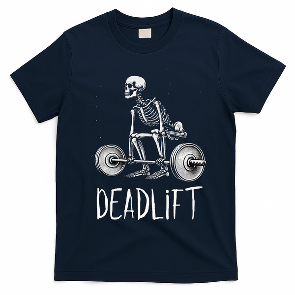 Deadlift Skeleton Workout Halloween Weight Lifting Fitness T-Shirt - Navy Blue