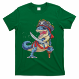 Dinosaur T Rex Pirate Jolly Roger Halloween Funny T-Shirt - Green