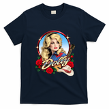 Dolly Western Country Music Floral Tribute Memorial T-Shirt - Navy Blue