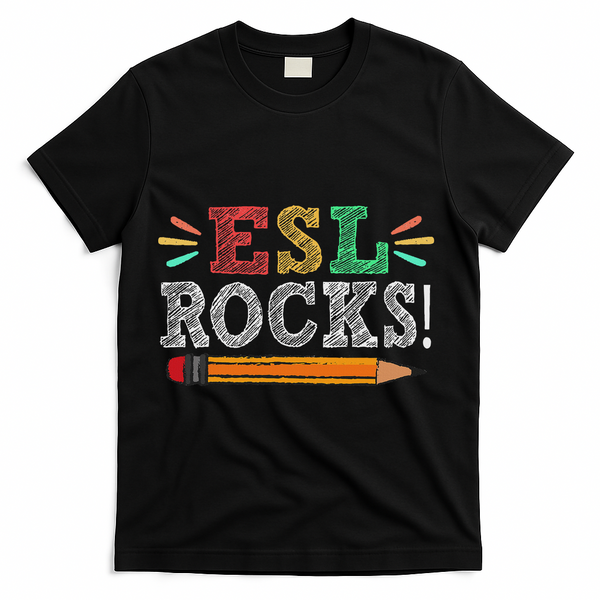 Esl Rocks Teacher Students Funny Back To School T-Shirt - Black