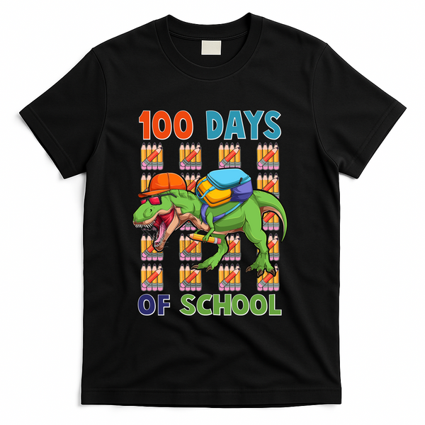 Funny 100 Days Of School Trex Dinosaur T-Shirt - Black