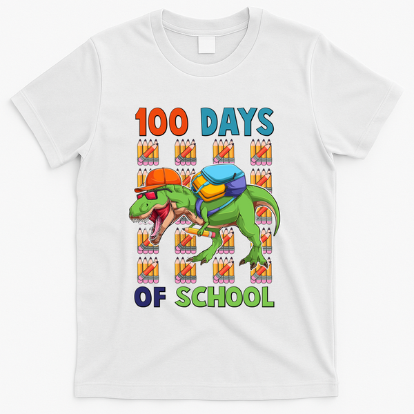 Funny 100 Days Of School Trex Dinosaur T-Shirt - White
