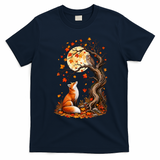Fox And Owl Autumn Fall T-Shirt - Navy Blue