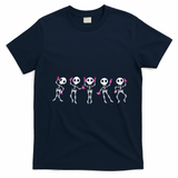 Funny Breast Cancer Awareness Dancing Halloween Skeletons T-Shirt - Navy Blue