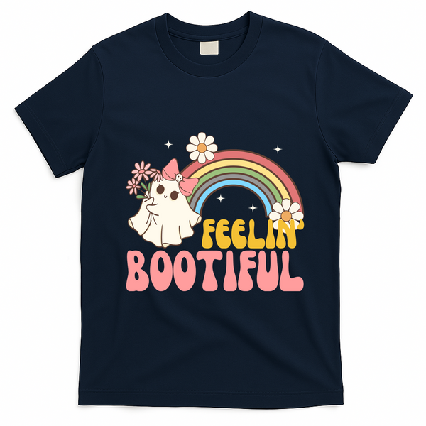 Feeling Bootiful Cute Retro Ghost Halloween T-Shirt - Navy Blue