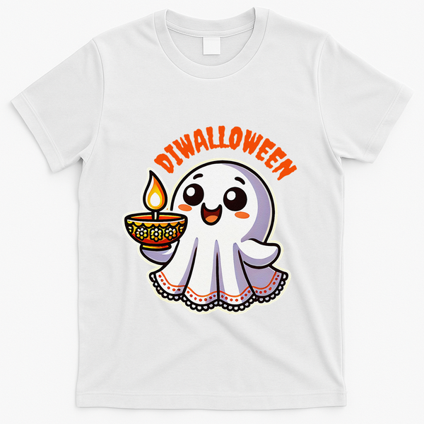 Fun Boo Ghost Lantern Diwali Deepavali Halloween Diwalloween T-Shirt - White