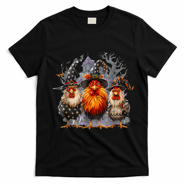 Funny Chicken Halloween Costume Spooky Season Chickens Witch T-Shirt - Black