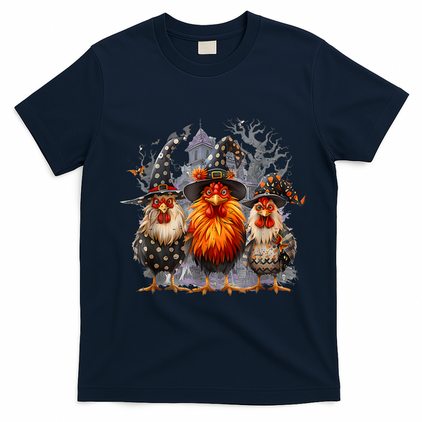Funny Chicken Halloween Costume Spooky Season Chickens Witch T-Shirt - Navy Blue