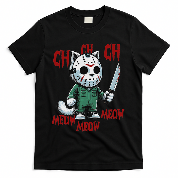 Funny Cat Horror Movies Cute Halloween For Cat Kitty Lovers T-Shirt - Black