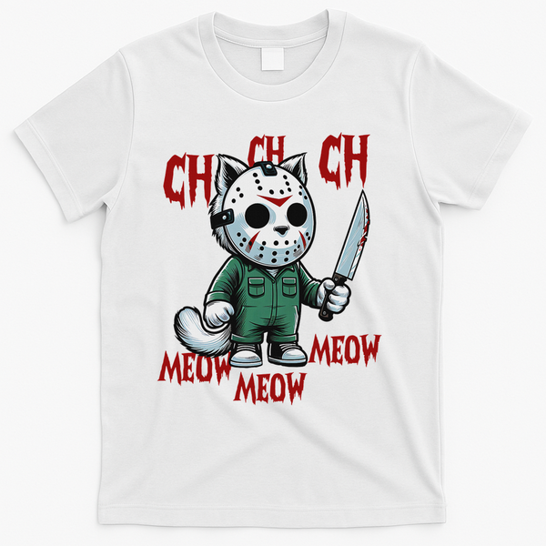 Funny Cat Horror Movies Cute Halloween For Cat Kitty Lovers T-Shirt - White