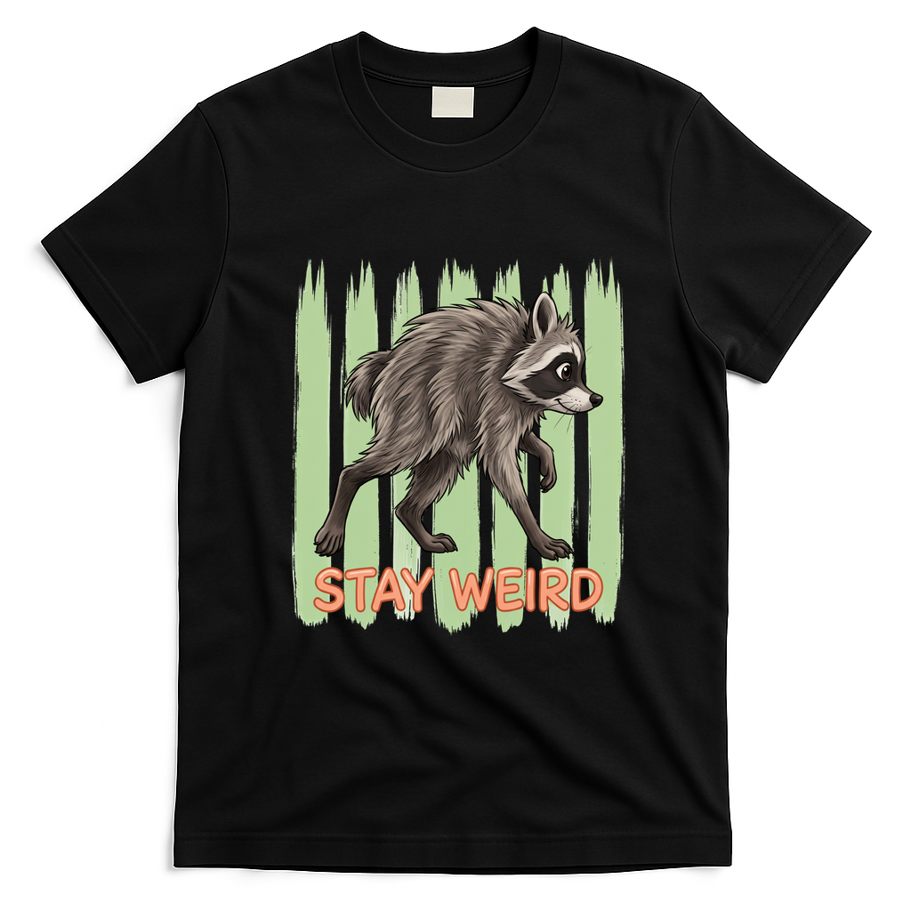 Funny Cute Jimothy The Raccoon Stay Weird T-Shirt - Black