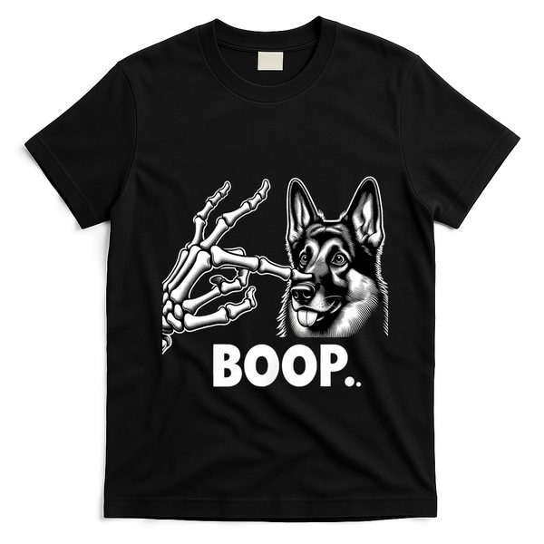 Funny Dog German Shepherd Skeleton Hand Boop Costume T-Shirt - Black