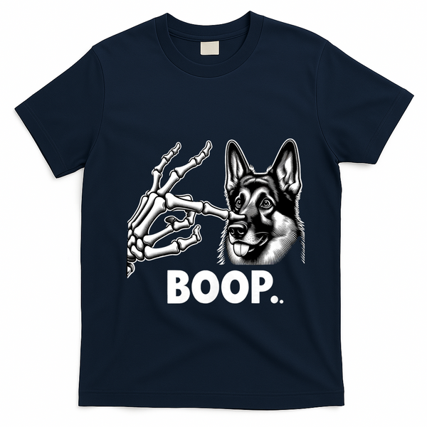 Funny Dog German Shepherd Skeleton Hand Boop Costume T-Shirt - Navy Blue