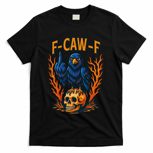 F-Caw-F Funny Crow Skeleton Skull Meme T-Shirt - Black