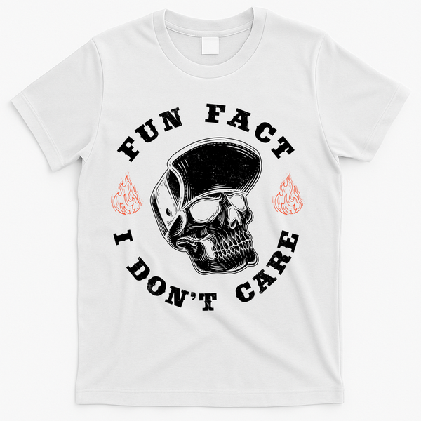 Fun Fact I Don't Care Funny Skeleton Sarcastic T-Shirt - White