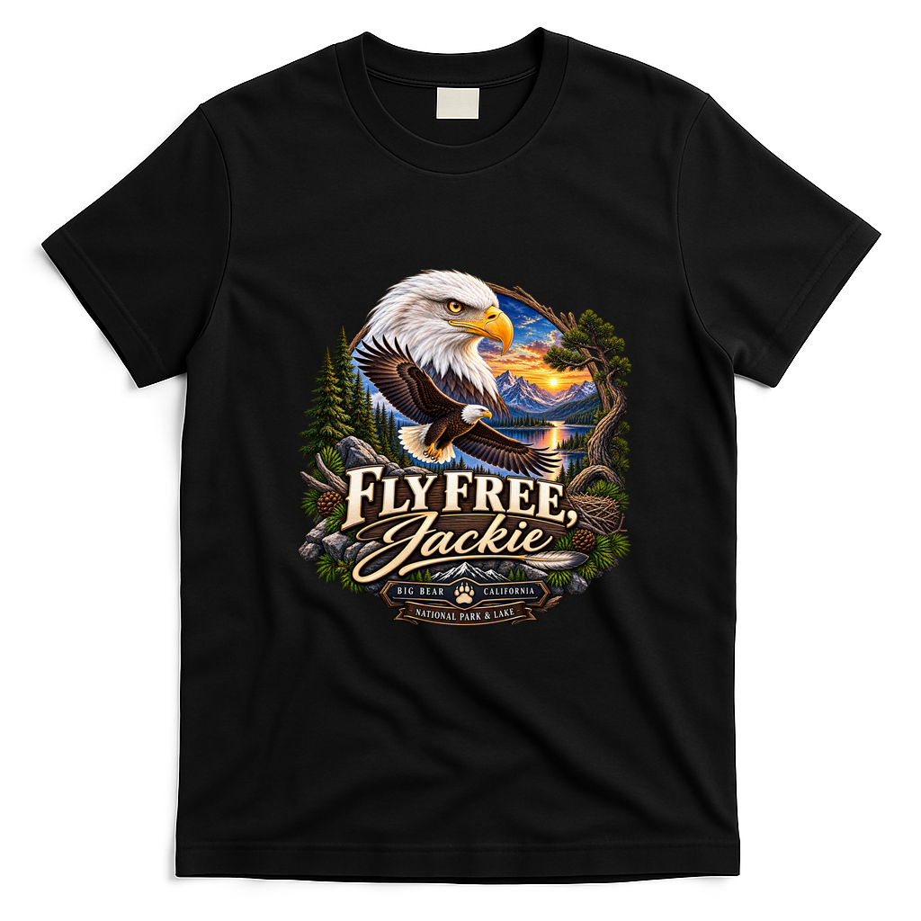 Fly Free Jackie Eagle Big Bear California National Park & Lake T-Shirt - Black