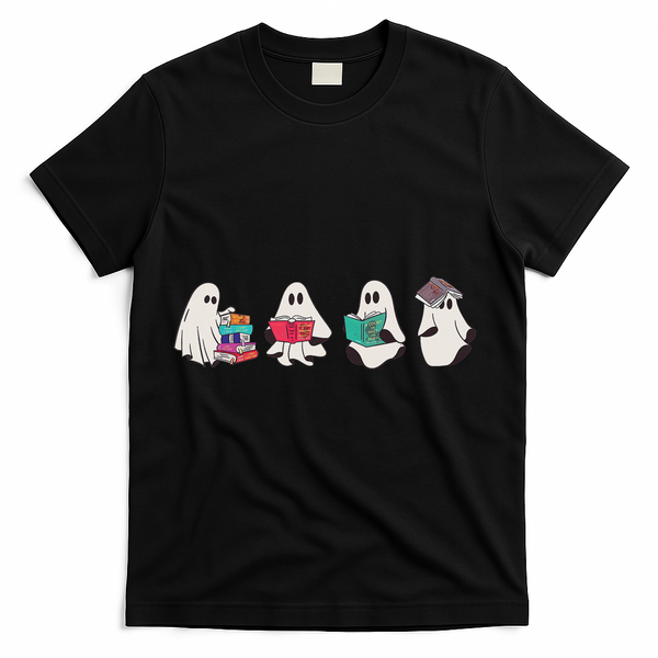 Funny Ghost Book Reading Halloween Books Lover Teacher T-Shirt - Black