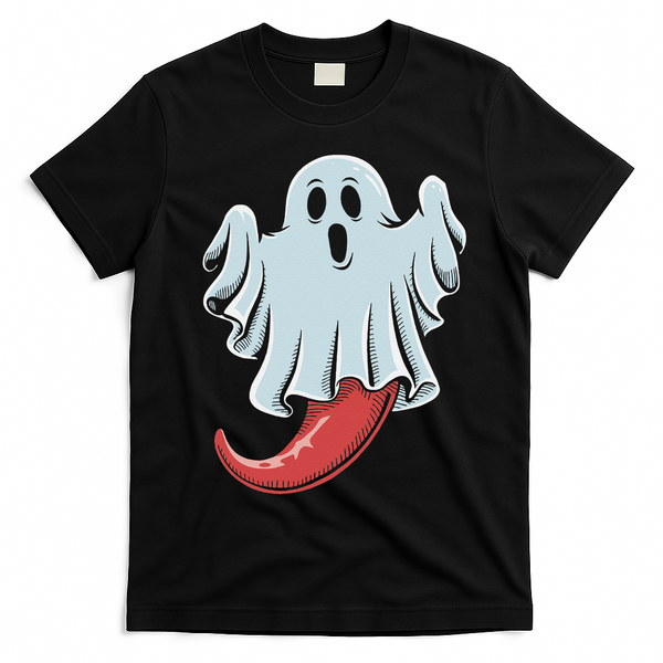 Funny Ghost Chili Pepper Lovers Spooky Halloween T-Shirt - Black