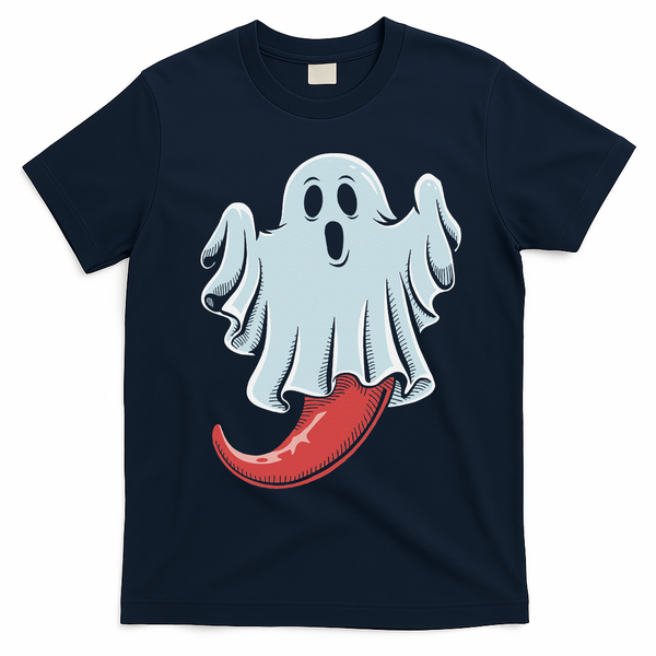 Funny Ghost Chili Pepper Lovers Spooky Halloween T-Shirt - Navy Blue