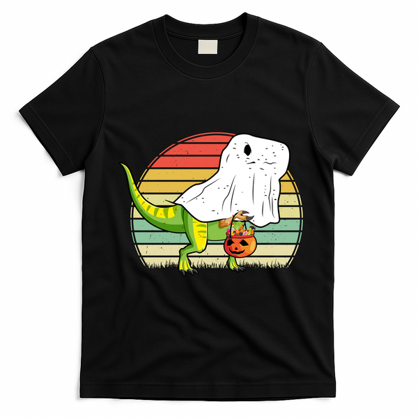 Funny Ghost Dinosaur Halloween Graphic T-Shirt - Black