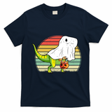 Funny Ghost Dinosaur Halloween Graphic T-Shirt - Navy Blue