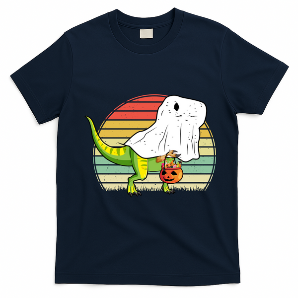 Funny Ghost Dinosaur Halloween Graphic T-Shirt - Navy Blue