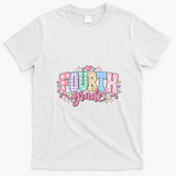 Fourth Grade Fun Colorful Floral Back To School T-Shirt - White