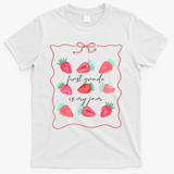 First Grade Is My Jam Strawberry 1st Grade Teacher T-Shirt - White