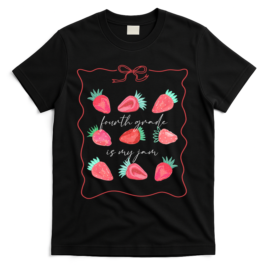 Fourth Grade Is My Jam Strawberry 4th Grade Teacher T-Shirt - Black