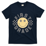First Grade Star Smile Checker Back To School Retro T-Shirt - Navy