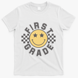 First Grade Star Smile Checker Back To School Retro T-Shirt - White