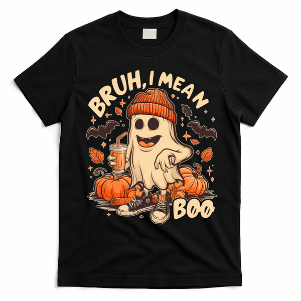 Funny Halloween Bruh I Mean Boo Ghost T-Shirt - Black