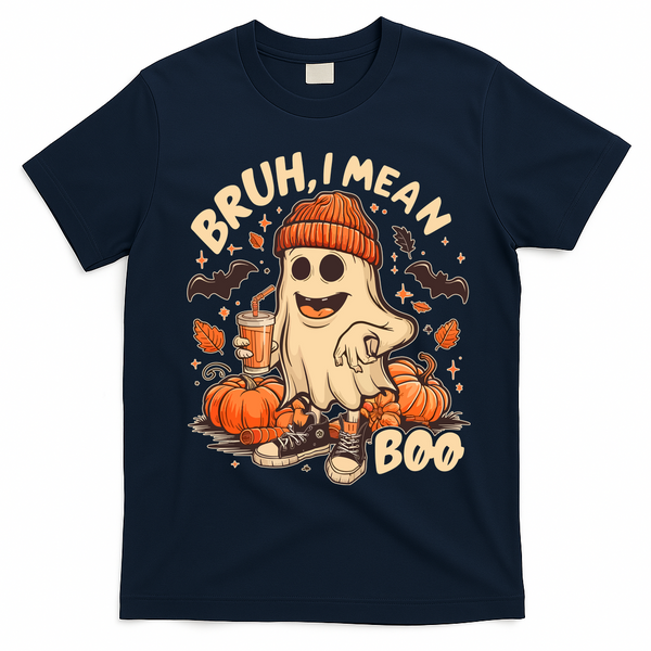 Funny Halloween Bruh I Mean Boo Ghost T-Shirt - Navy Blue