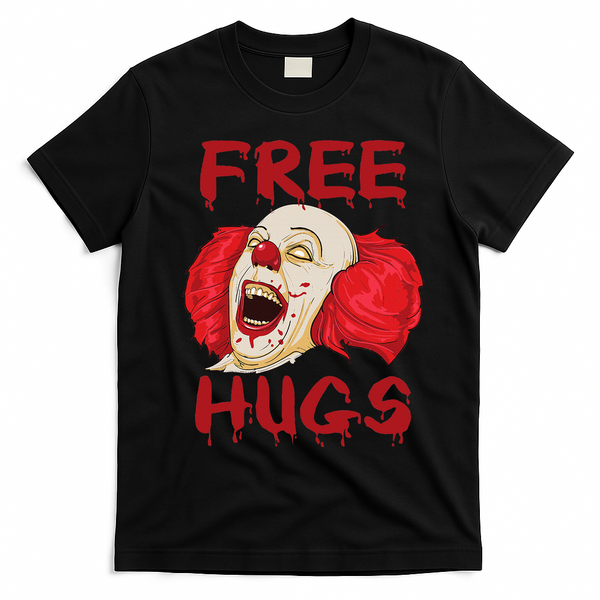 Free Hugs Halloween Evil Killer Scary Clown Horror Gift T-Shirt - Black
